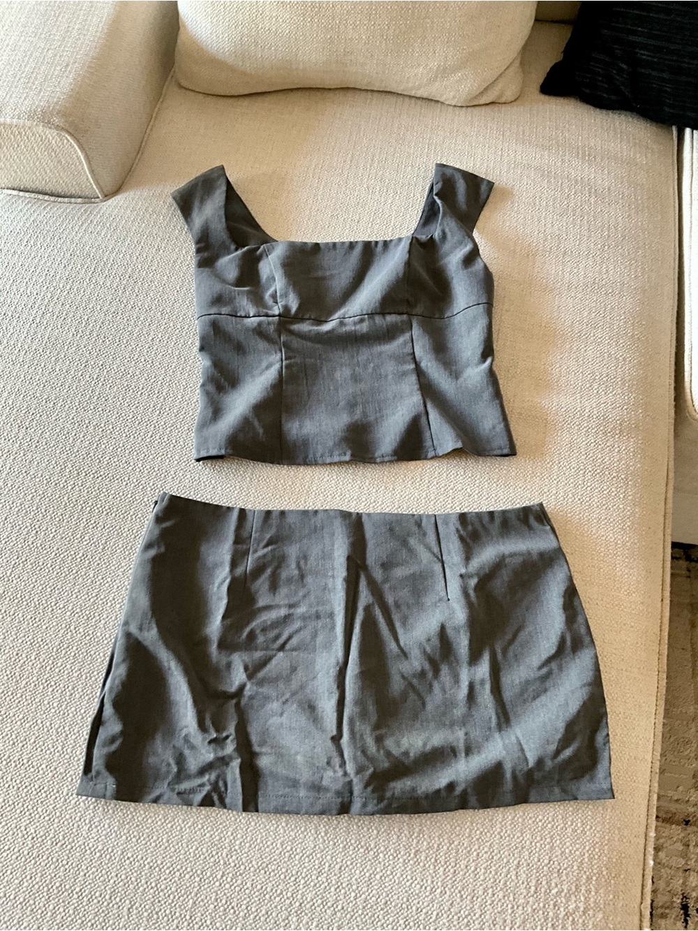 Grey Mini Skirt Two Piece Set